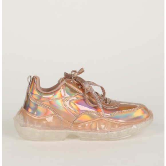 Shoes - Rose Gold Holographic Fashion Sneakers